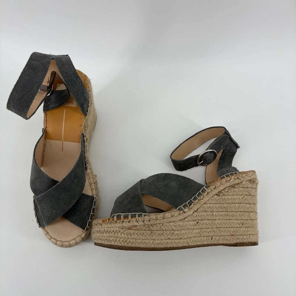 Dolce Vita Carsie Espadrille Platform Wedge Sandals Women's Size 8 Gray